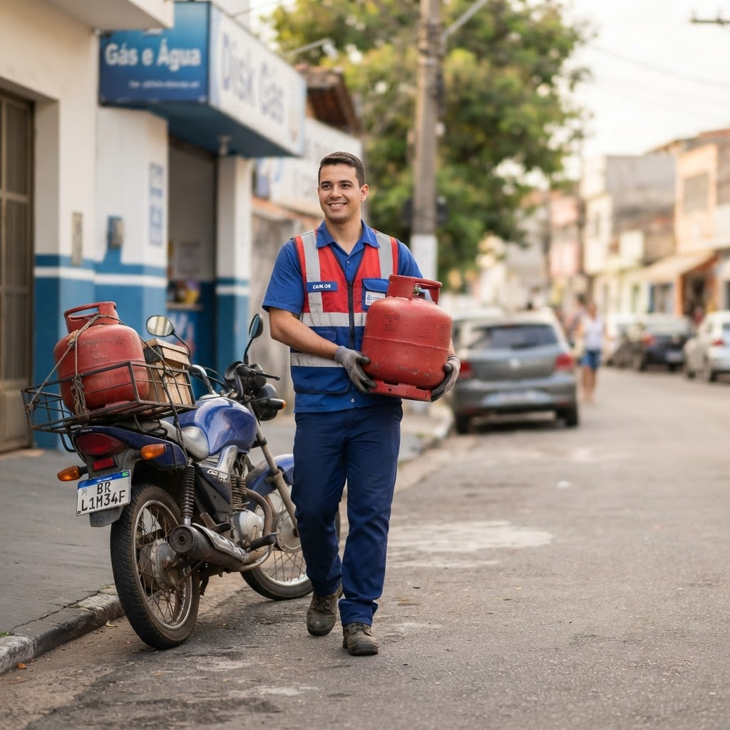 Entregador realizando entrega de botijão de gás